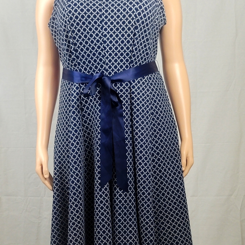 Plus size blue,tan,and white dress